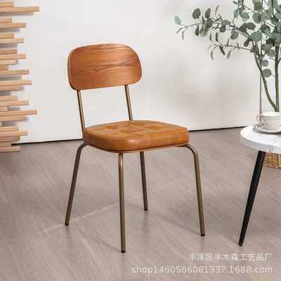 北欧工业风烧烤店餐厅简约餐椅中古风酒吧咖啡店复古实木铁艺椅子