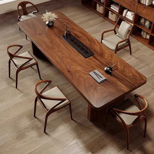 南美胡桃木茶桌椅组合一桌五椅家用客厅实木大板泡茶台新中式茶几