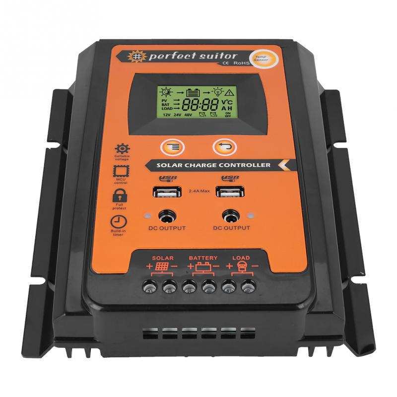 外贸爆款 70A光伏发电控制器PWM12V24V太阳能充电控制器带双DC口