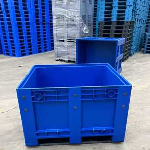 600L加厚带盖塑料卡板箱废料叉车托盘移动周转封闭卡板箱轮子