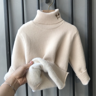 男童高领一体绒毛衣儿童打底衫百搭女童冬装加绒保暖针织衫毛线衣