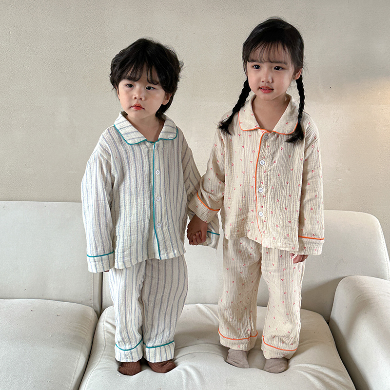 儿童睡衣女童2024新款春秋季纯棉纱布宝宝长袖套装女孩男童家居服