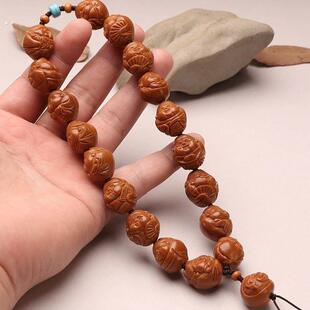 1.7铁核橄榄核小籽雕刻短圆长串十八路财神手串文玩可爱手持手工