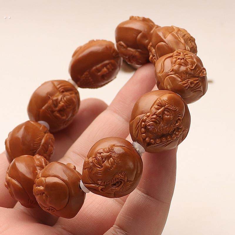 浮雕写实双面手工雕刻十八罗汉橄榄核手串核雕盘玩文玩手把件单圈