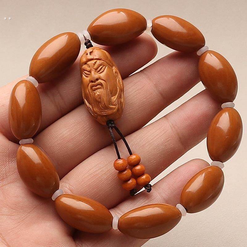 原皮打磨素核关公橄榄核手工雕刻文玩手串男单圈手錬女送礼物单颗