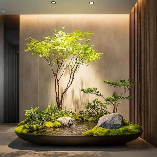 仿真绿植流水景观室内仿生植物假树造景别墅地下室橱窗天井装饰