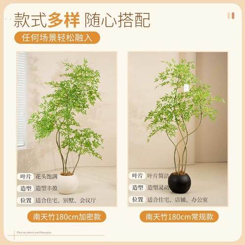 南天竹彷真绿色植物高级感客厅轻奢室内大型装饰树假植物落地摆件