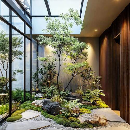彷真绿色植物景观室内彷生植物造景别墅地下室天井假树阳台橱窗装