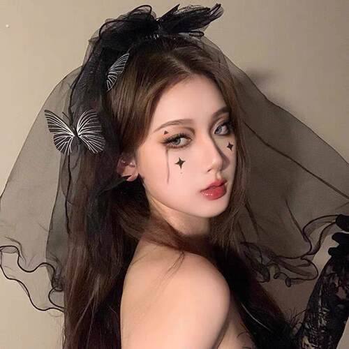 暗夜新娘万圣节黑色蝴蝶结头纱在逃公主头饰装扮哥特风搞怪装扮女