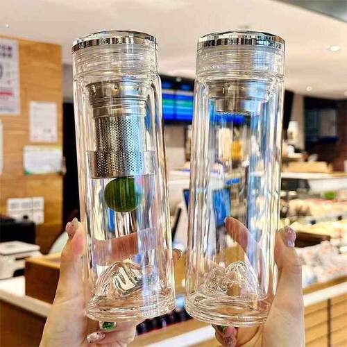 水杯2024男士观山杯高硼硅双层玻璃杯耐高温茶水分离家用泡茶杯子