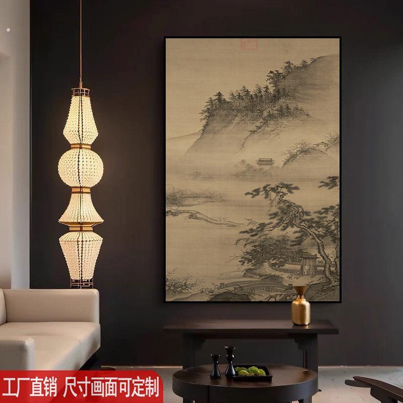 宋美学新中式玄关装饰画酒店客厅级感山水风景国画挂画定制