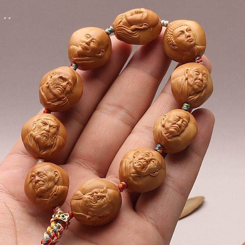 18mm橄榄核手串三疯罗汉浮雕写实双面十八罗汉手工核雕文玩手錬男