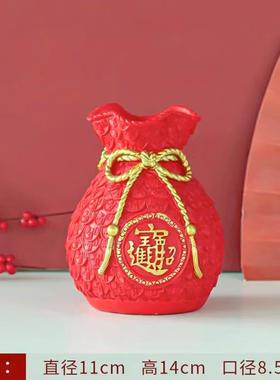 直销新款红色福袋花瓶钱袋子树脂招财摆件跨境新年麦穗爆款装饰品