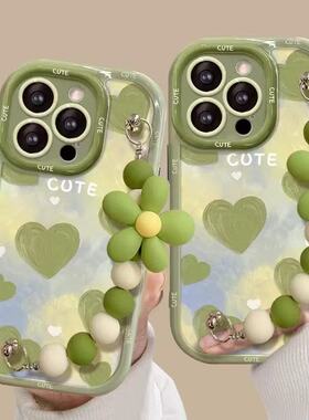 绿色花朵手链适用于opporealme真我13pro+/12/11/10手机壳realmegtnoe7pro女保护套真我v60pro/v30/v70奶油