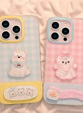 粉蓝格子小狗适用于一加Ace6手机壳至尊竞速版1+5/13TACE3/3V新款一加12女Ace5ProTurbo 6V11/10t保护套大孔