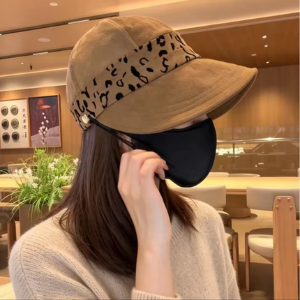 麂皮绒黑色鸭舌帽女2026新款秋冬季马术帽子复古保暖宽檐渔夫帽