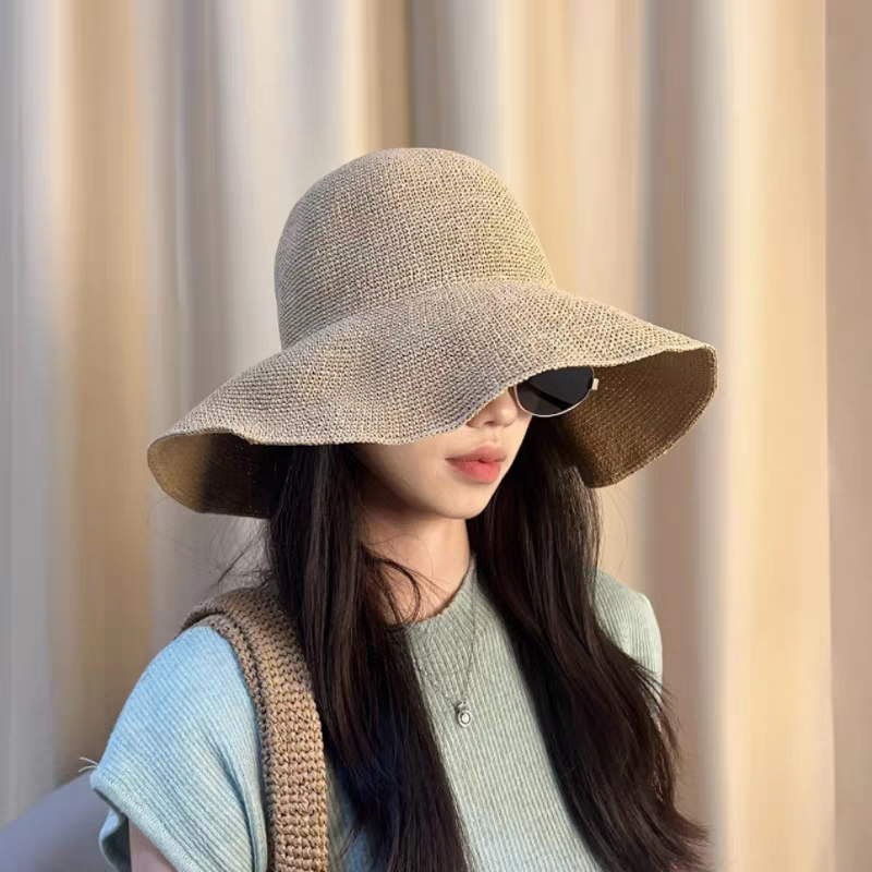 度假帽子女款2026新款显脸小草帽女夏海边可折叠草编防晒帽大帽檐