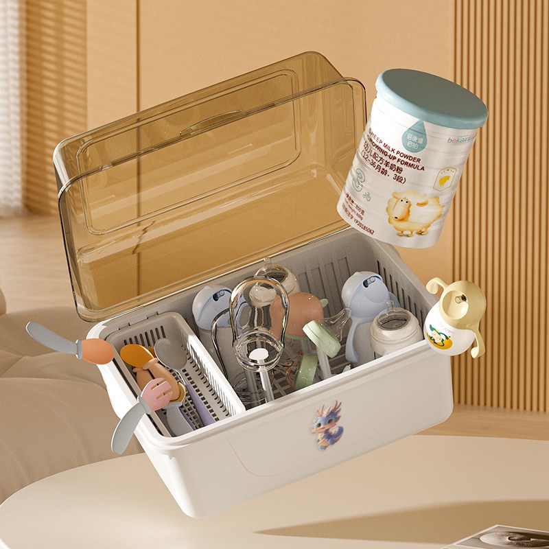 放奶瓶收纳箱防尘带盖婴儿用品沥水架餐具新生儿宝宝辅食收纳盒柜