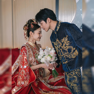 汉元素凤冠霞帔男女套装2022新款明制婚服中式嫁衣秀禾服结婚便装