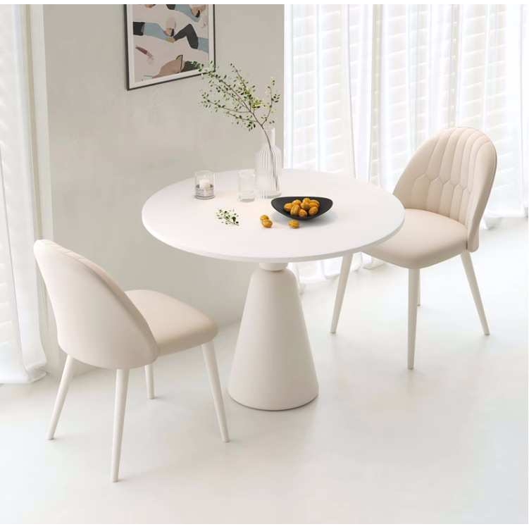 简约岩板圆形茶几餐桌现代奶油风白色接待洽谈桌小户型休闲咖啡桌