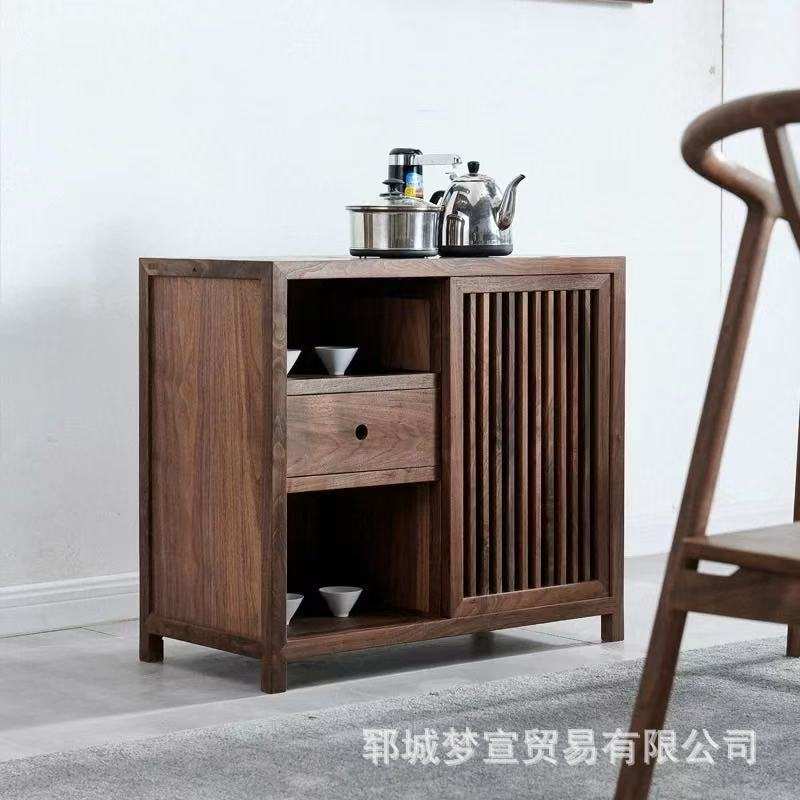 新中式老榆木餐边柜下置水桶茶水柜实木禅意茶桌边几小型茶台