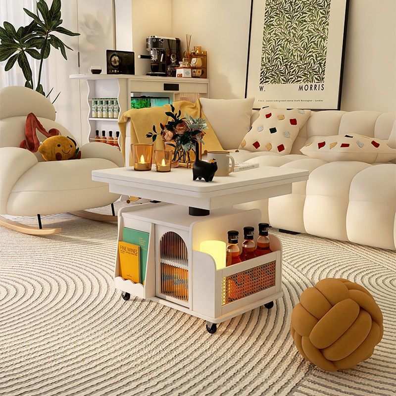 白色升降茶几可折叠餐桌移动推车茶桌茶台两用客厅沙发边柜全实木