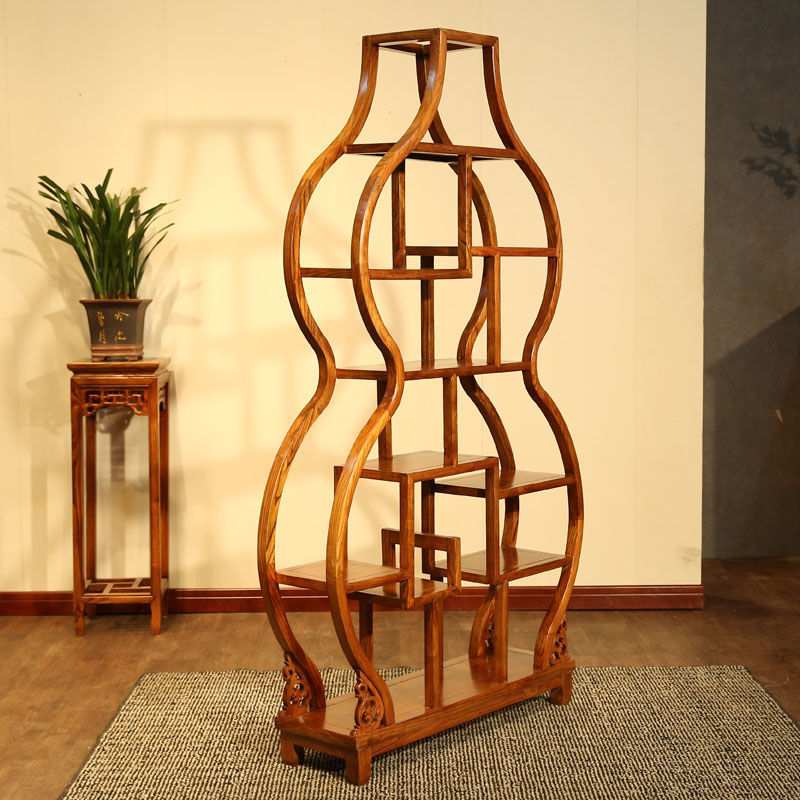 葫芦博古架实木中式小摆件茶柜架置物架展客厅简约书架展示收纳架