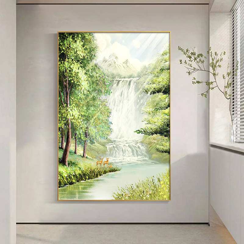 后现代轻奢风走廊灯光影几何建筑空间延伸巨幅挂画竖版玄关装饰画图片