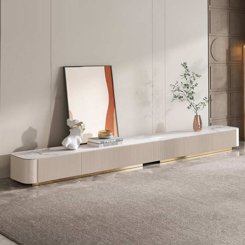 岩板电视柜茶几组合轻奢意式超加长家用现代简约烤漆卡其带储物地