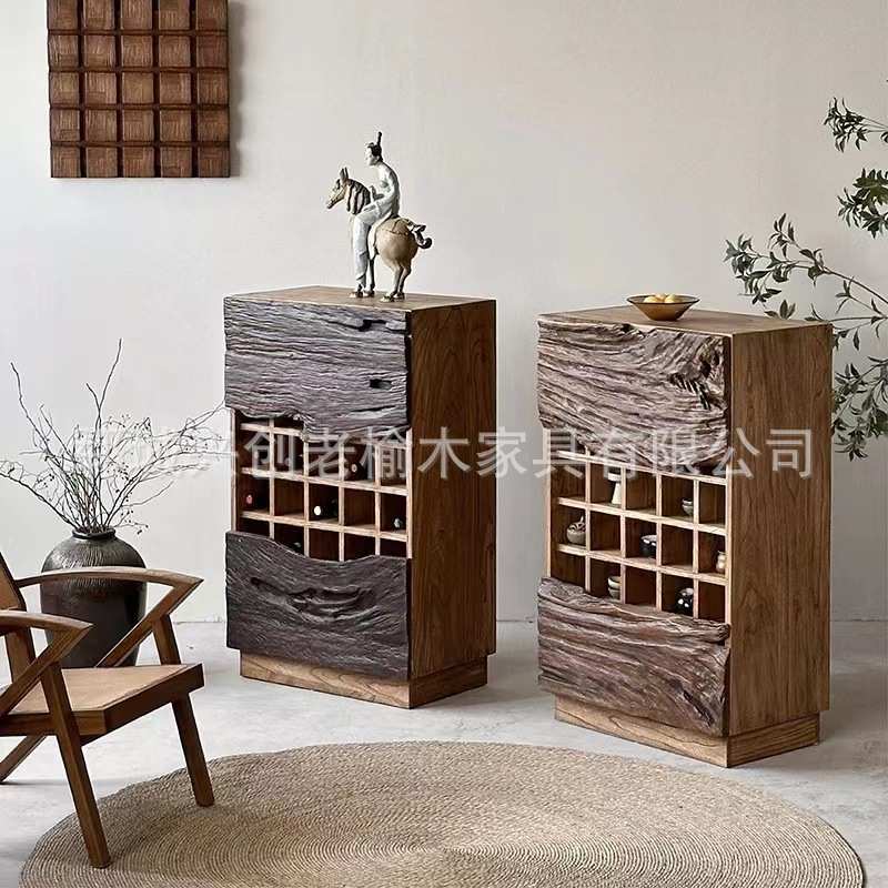 实木复古餐边柜老榆木边柜茶水柜诧寂风收纳置物架小型博古架