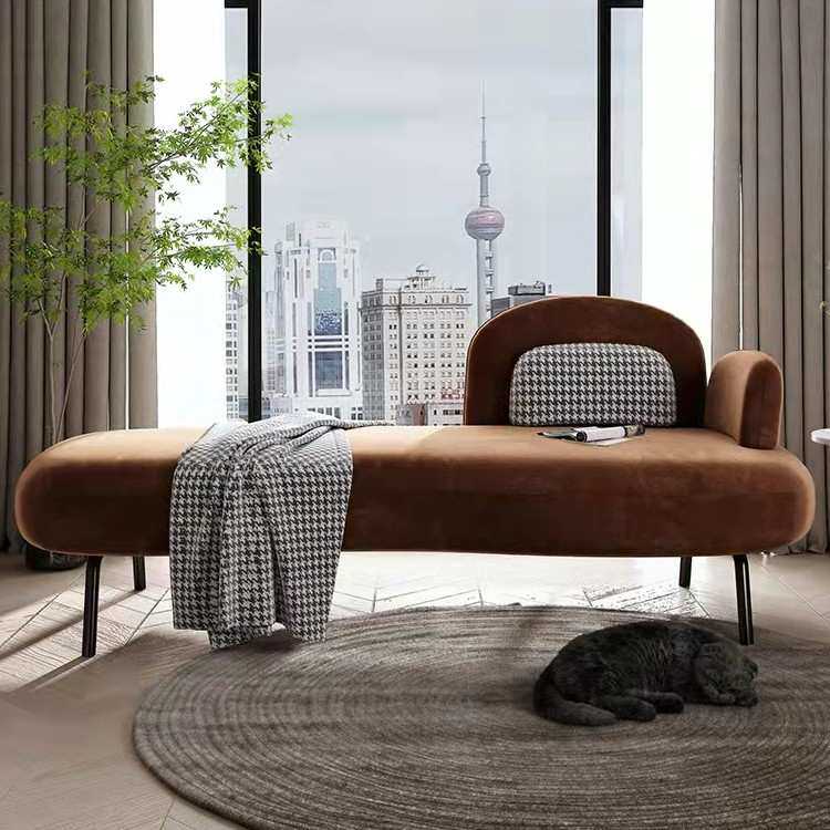 北欧轻奢科技布带靠背扶手贵妃椅客厅沙发椅卧室床尾凳阳台美人榻