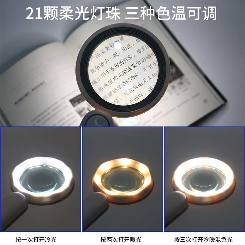 USB充电高清20倍光学玻璃放大镜带灯高倍30家电维修老人阅读看报