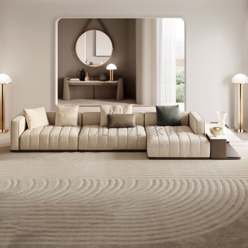 意式新款大平层钢琴键皮布艺设计师简约酒店别墅接待多人双面沙发