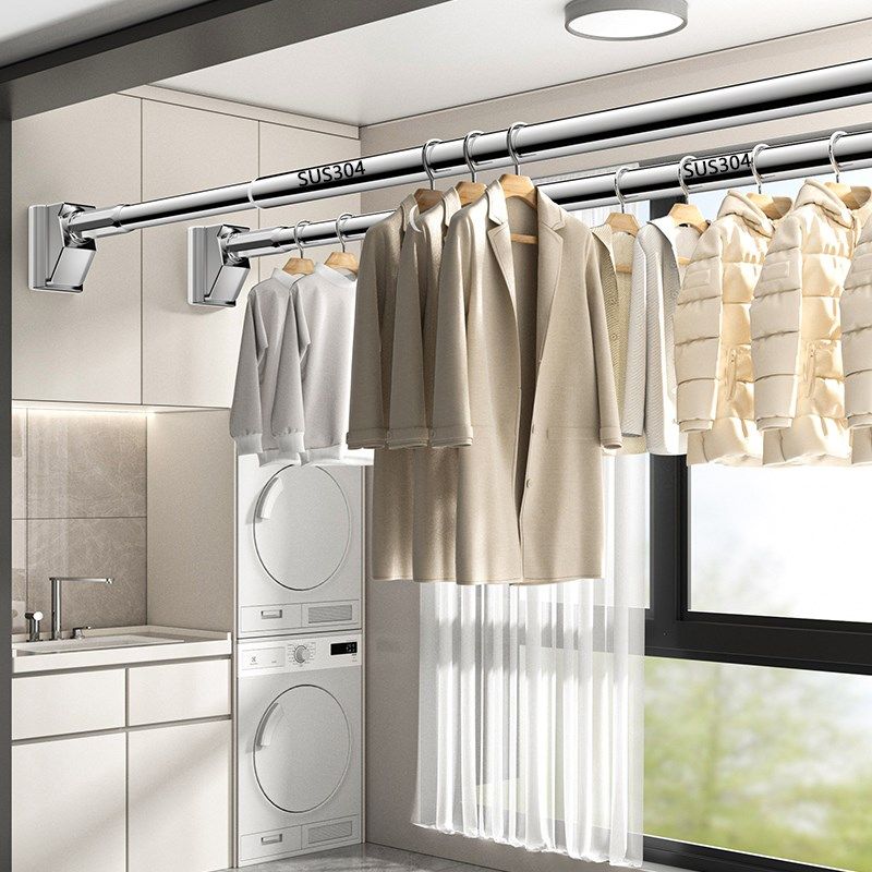 304不锈钢晾衣杆免打孔伸缩阳台一根固定式晾衣架衣柜卫生间撑杆,收纳整理,晾晒杆,淘宝优惠券,粉丝福利购,淘宝优惠卷