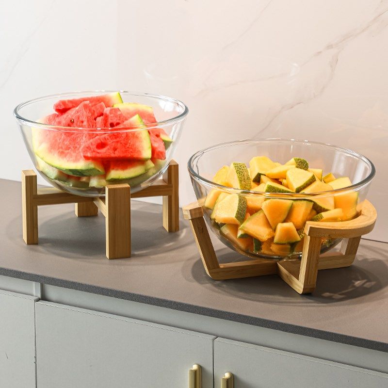 超大号玻璃盆水果碗竹木架高脚蔬菜沙拉自助餐凉菜展示盘商用器皿,餐饮具,果盆/果盘/果篮,淘宝优惠券,粉丝福利购,淘宝优惠卷