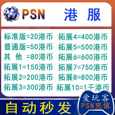 PS5港服PSN HK$80 160 200 300 500 750 PS4 pro预付卡钱包充值码