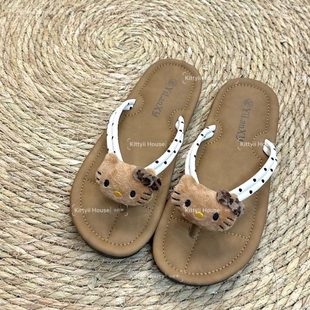 甜人字拖脚外穿波点夏季 kitty 女酷海边沙滩鞋 ins风夹防滑软底拖鞋