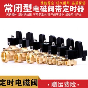 定时器电磁阀电子排水阀水阀气阀3分4 常闭黄铜阀 分6分1寸AC220V