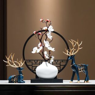 屏风禅意家居花瓶鹿摆件客厅茶几电视柜复古典中国风装 新中式 饰品