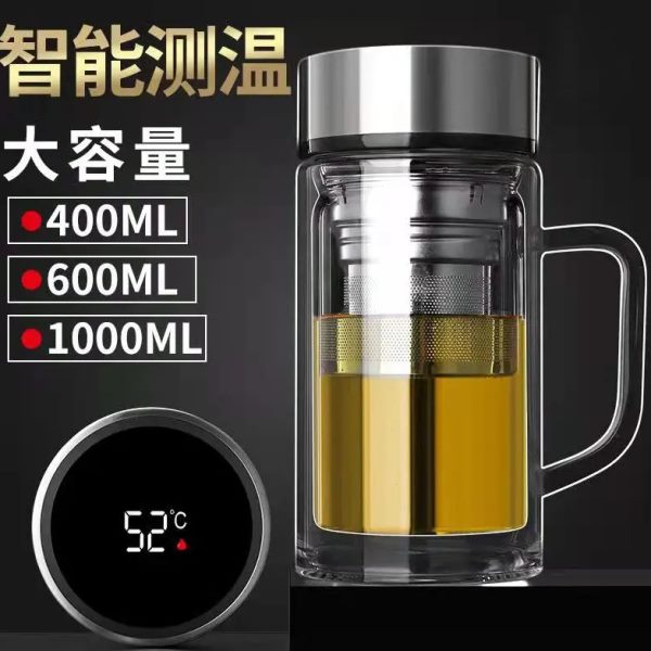 显温带手柄双层玻璃杯带把手男女泡茶办公室茶水分离水杯子耐高温