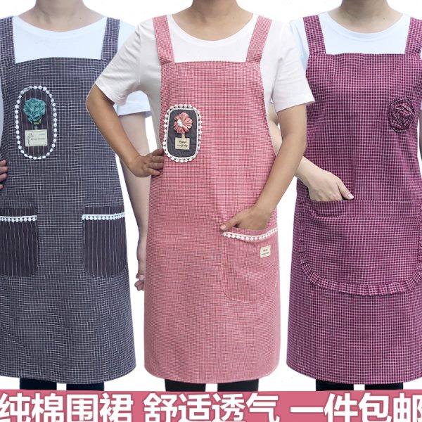 带全棉透气棉麻可爱双肩围裙男女时尚厨房工作服腰餐厅家用围纯棉