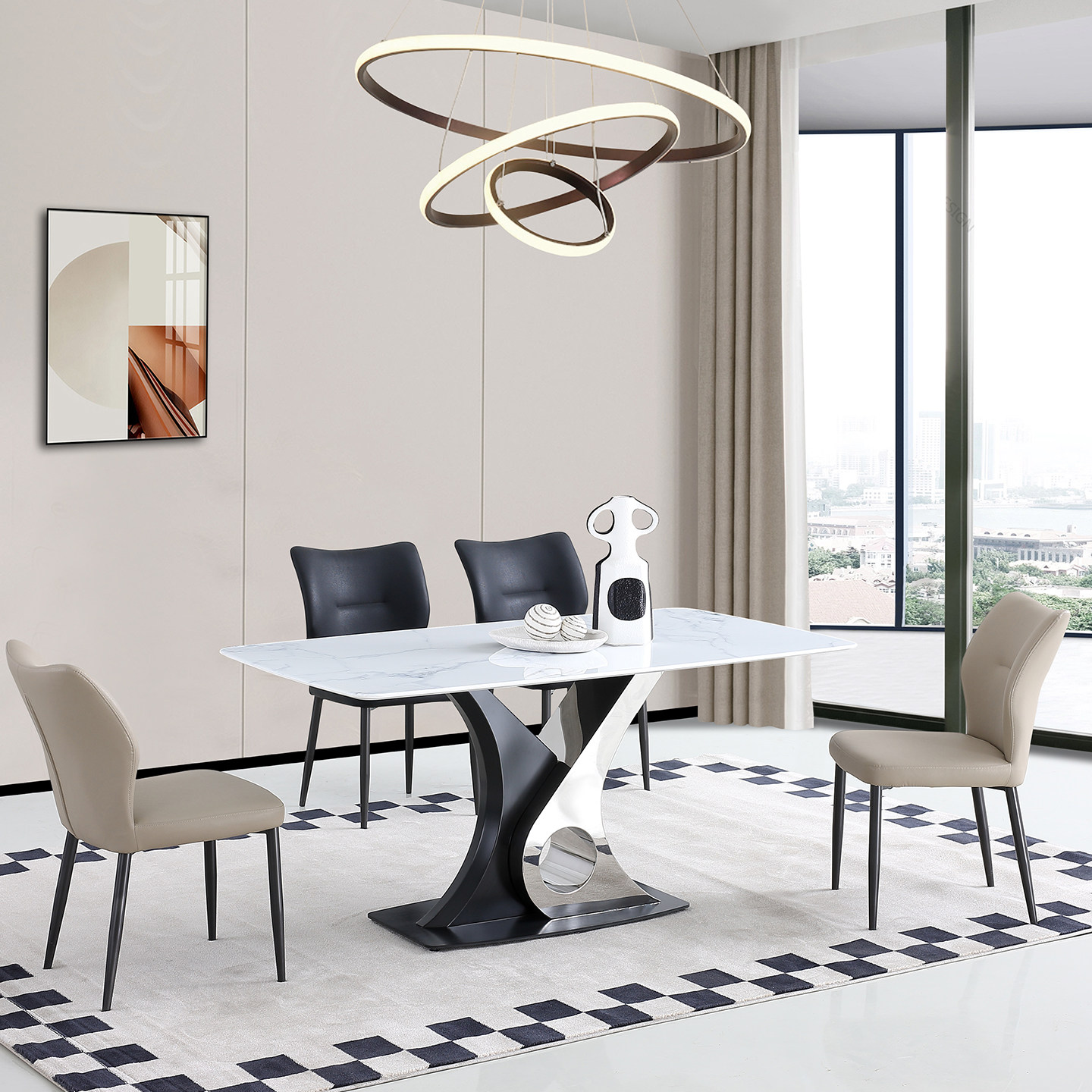 培迪轻奢超晶石餐桌椅组合网红现代简约意式长方形西餐大理石桌子,住宅家具,大理石餐桌,淘宝优惠券,粉丝福利购,淘宝优惠卷