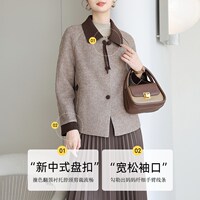 妍影雙面呢大衣女小個(gè)子秋冬短款韓系撞色綿羊毛呢大衣盤(pán)扣短外套
