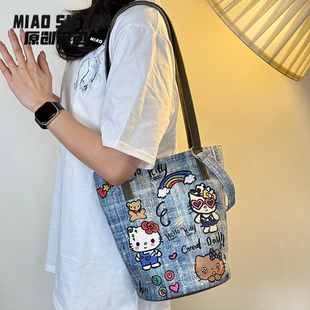 MIAO牛仔凯蒂斜挎包女款水桶包包女式2025新款单肩日常通勤百搭夏