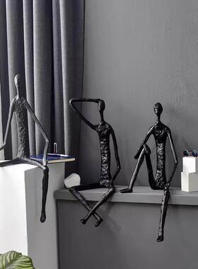 OTHER简约抽象摆件样板房铁艺现代创意装饰品桌面人物黑色金属