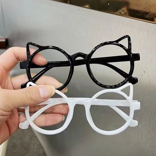 小猫眼镜框女童可爱卡通猫咪无镜片眼镜男孩宝宝拍照装饰超轻镜框