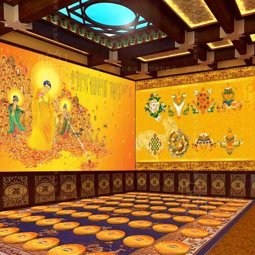 金色荷花仙道心经禅房壁画定制