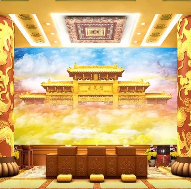 3D大型南天门墙纸寺庙仙道佛神位装饰画九宵云宫大门佛系拜神壁布,家装主材,定制壁画,淘宝优惠券,粉丝福利购,淘宝优惠卷