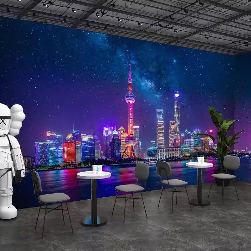 东方明珠背景墙上海墙纸城市高楼大厦背景布风景建筑壁画夜景壁纸,家装主材,定制壁画,淘宝优惠券,粉丝福利购,淘宝优惠卷