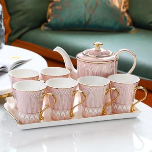 家用轻奢风格 陶瓷杯子水杯套装 客厅北欧水具冷水壶茶具带托盘礼盒